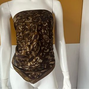 Nicole Miller Silk Scarf abstract animal floral print mustard brown Square